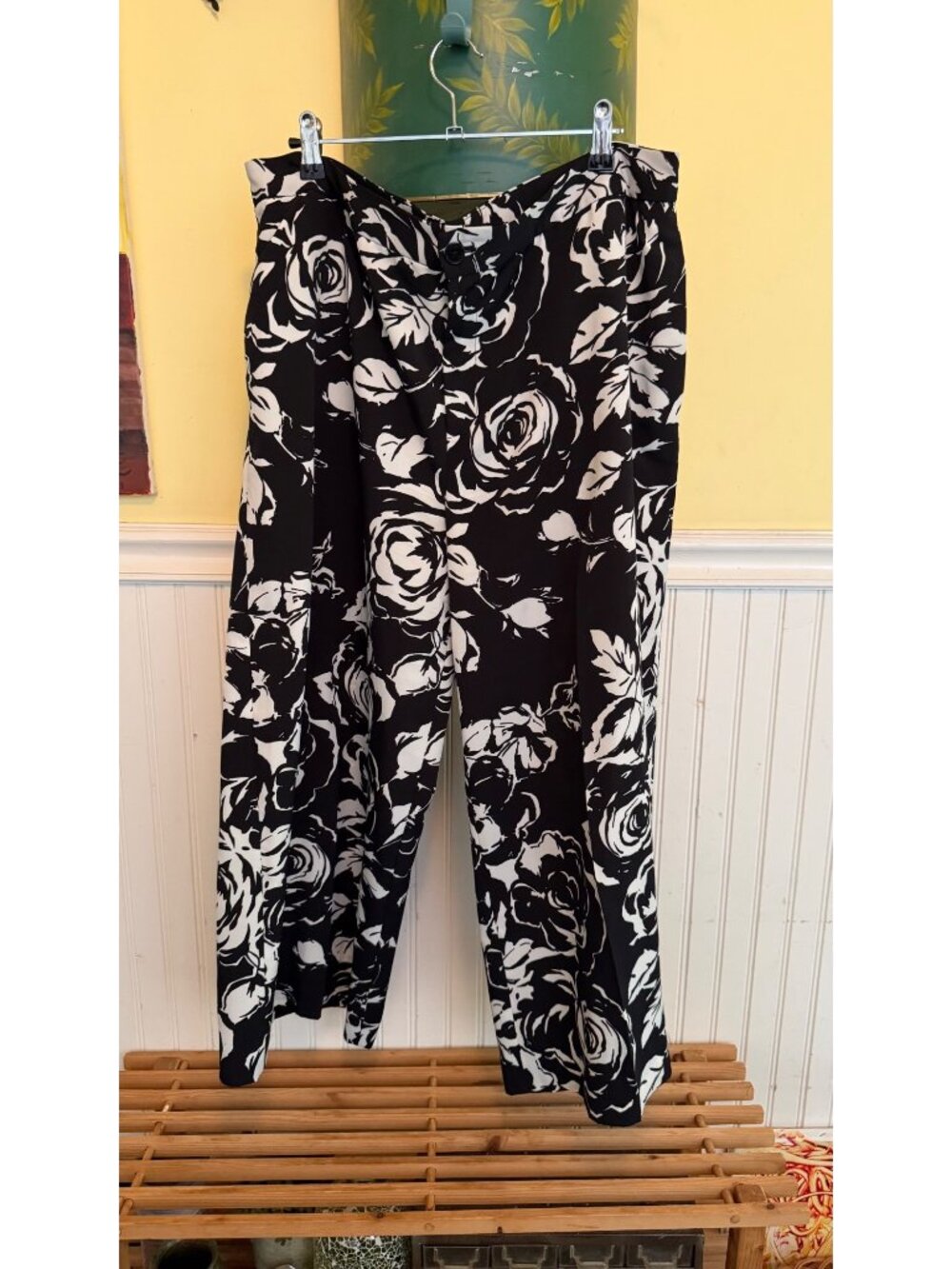 Lauren Ralph Lauren Womens Black & White Floral Print Pants Wide Leg